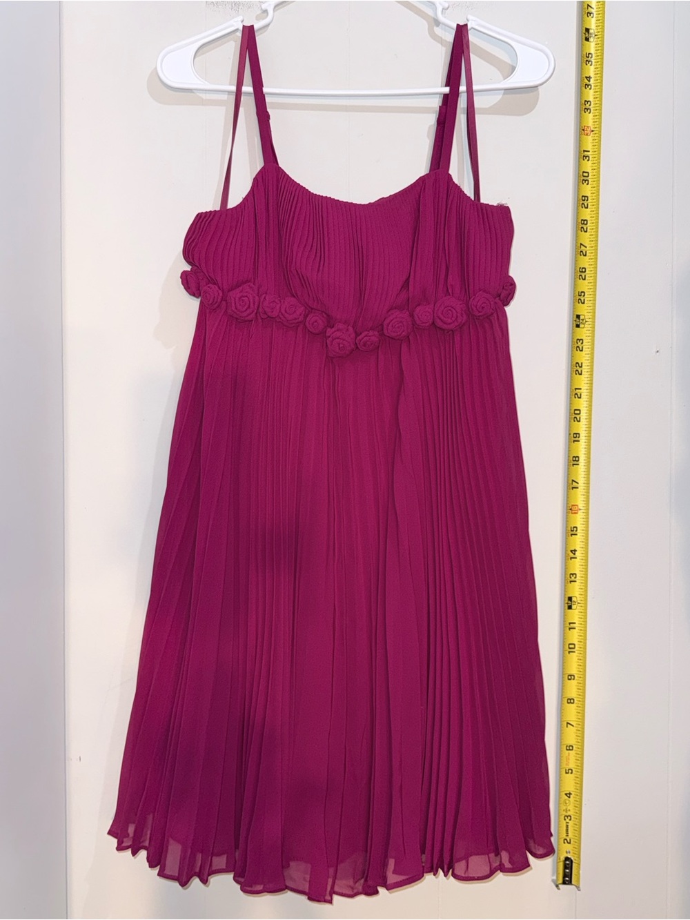 NWT Nicole by Nicole Miller Fuchsia Pleated Rosette Empire Waist Mini Dress 6 - Picture 2 of 8